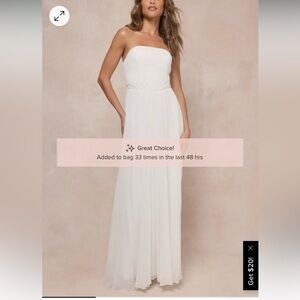 White pleated strapless dress